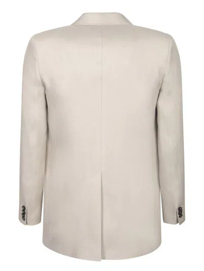 Tagliatore Double-breasted Beige Linen Jacket With Flap Pockets In Beige
