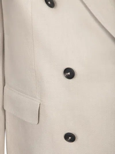 Tagliatore Double-breasted Beige Linen Jacket With Flap Pockets In Beige