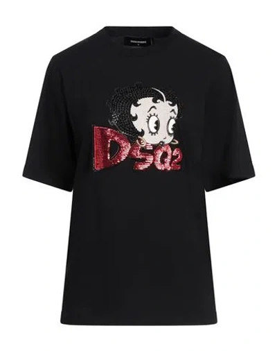 Dsquared2 Woman T-shirt Black Size L Cotton, Elastane In Black