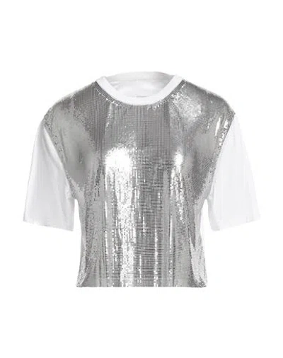 Rabanne Cropped Cotton-jersey And Chainmail T-shirt In White