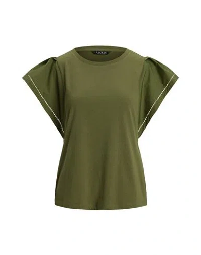 Ralph Lauren Lauren  Jersey Flutter-sleeve Tee Woman Top Military Green Size L Cotton, Modal In Green