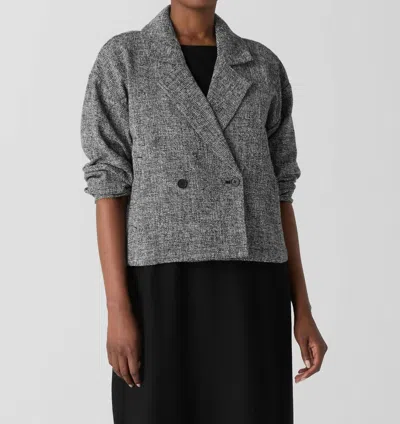 Eileen Fisher Double Breasted Stretch Organic Cotton Short Blazer In Multi