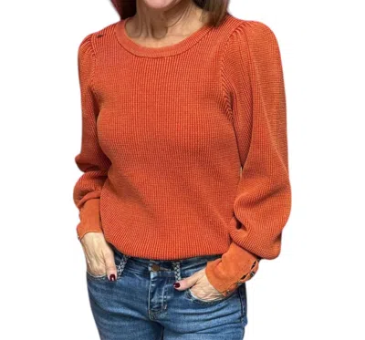 Fate By Lfd Kiki Waffle Knit Puff Sleeve Sweater In Burnt Orange In Yellow