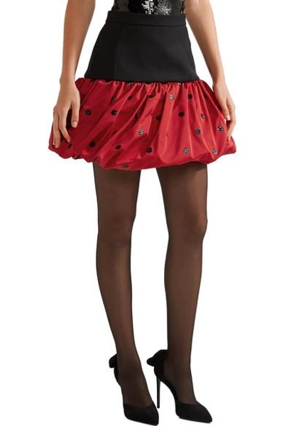 Shop Saint Laurent Wool-crepe And Polka-dot Silk-faille Mini Skirt