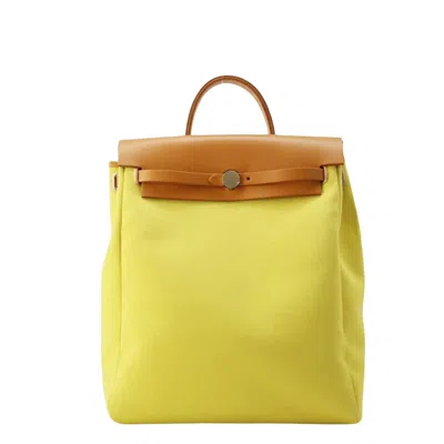Pre-owned Hermes Herbag Canvas Backpack Bag () In Yellow