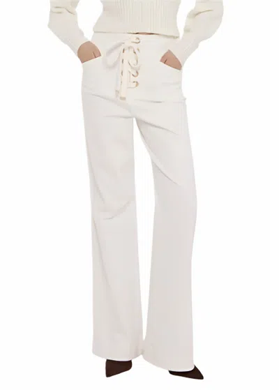 Toccin Birkin Denim Lace Up Flared Pant In White In White