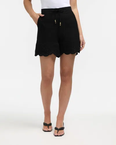 Ellen Tracy Eyelet Embroidered Shorts In Black
