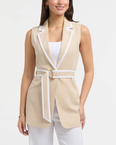 Ellen Tracy Women's Sleeveless Belted Vest With Contrast Detailing In White
