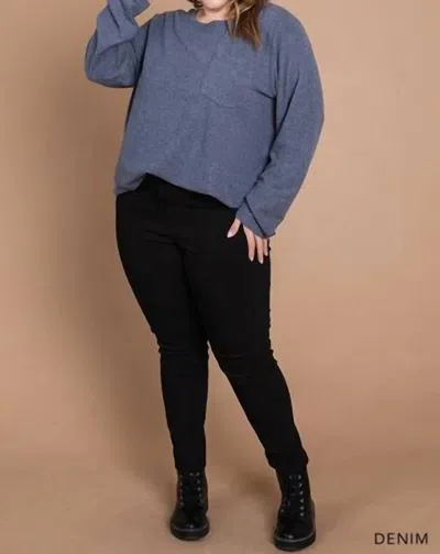 Cotton Bleu Curvy Long Sleeve Tshirt In Denim In Multi