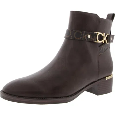 Calvin Klein Dhara Womens Zipper Faux Leather Ankle Boots In Brown