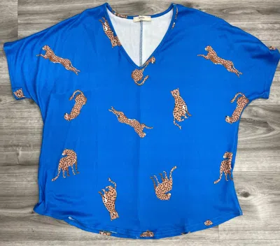 Entro Women's Cheetah Top In Colbalt Blue In Multi