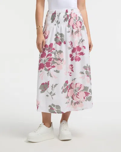 Ellen Tracy Smocked Waist Flared Midi Skirt In Multi