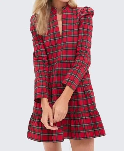 Sail To Sable Long Sleeve Tunic Flare Dress In Red Tartan In Multi