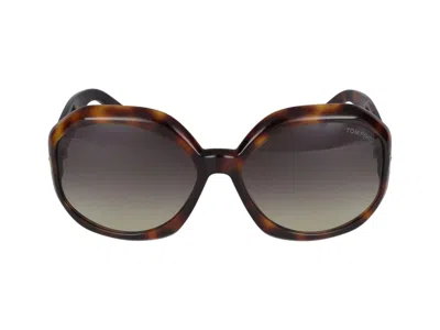Tom Ford Eyewear Georgia Round Frame Sunglasses In Dark Havana/smoke Grad