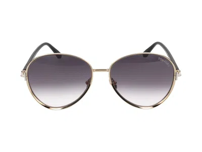 Tom Ford Gradient Smoke Round Ladies Sunglasses Ft0946 01b 58 In Polished Rosé Gold/smoke Grad