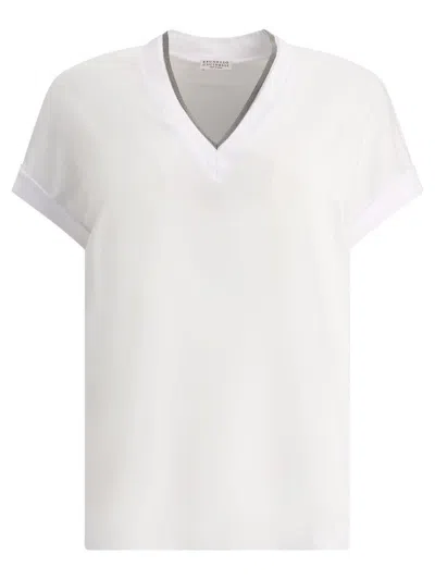 Brunello Cucinelli Monili Embellished V-neck T-shirt In C159
