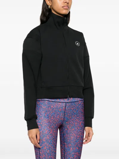 Adidas By Stella Mccartney Truecasuals Cropped Printed Recycled Tech-jersey Track Jacket In Black