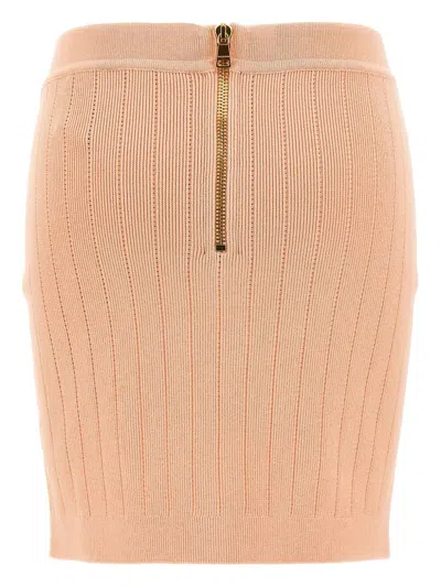 Balmain Buttoned Knitted Midi Skirt In Powder