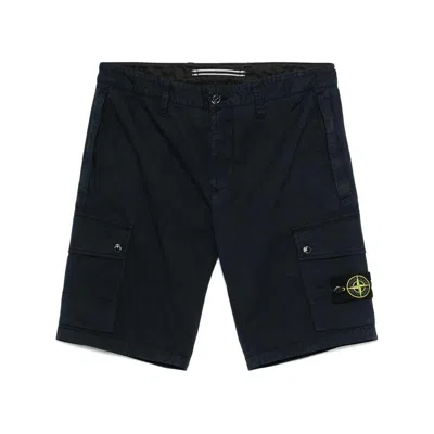 Stone Island Blue Shorts With Elastic Drawstring Waist And Logo Patch On The Front In Cotton Man In Blue