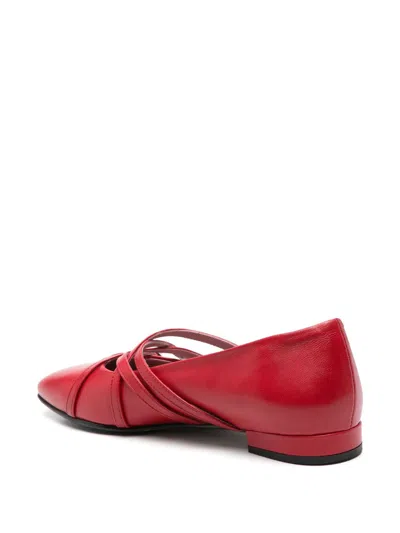 Carel Paris Square Toe Leather Ballet Flats With Cross Straps In Red