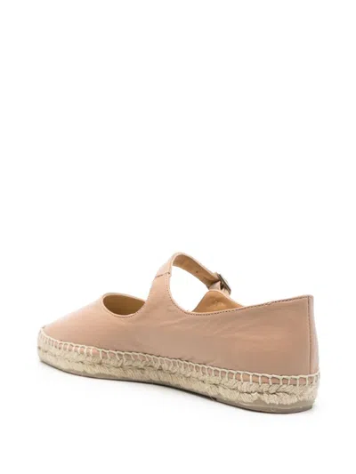 Castaã±er Leather Espadrilles With Braided Raffia Sole In Beige