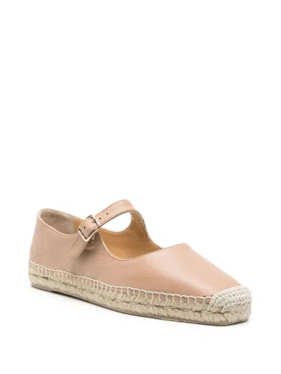 Castaã±er Leather Espadrilles With Braided Raffia Sole In Beige