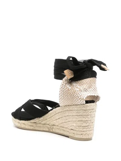 Castaã±er Black Canvas Espadrille Wedges In Black