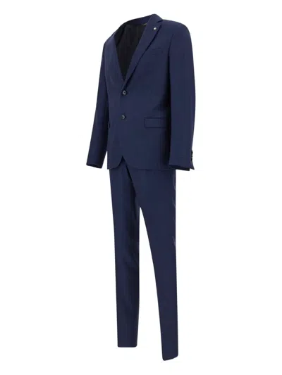 Manuel Ritz Wool Single-breasted Suit In Blue