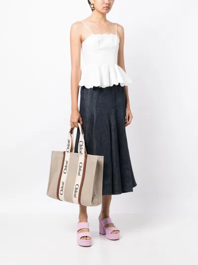 Chloé Large Woody Logo-print Tote Bag In Leather Brown