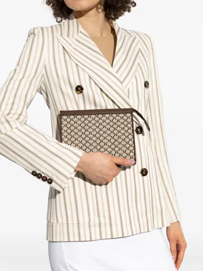 Max Mara Monogram Chain Strap Rectangular Clutch In Neutral