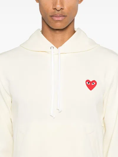 Comme Des Garçons Logo Cotton Hoodie With Drawstring Hood In White