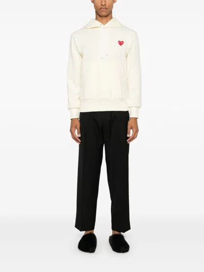 Comme Des Garçons Logo Cotton Hoodie With Drawstring Hood In White