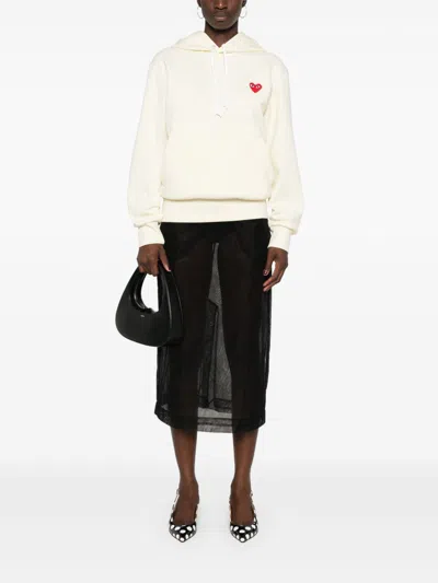 Comme Des Garçons Logo Cotton Hoodie With Drawstring Hood In White