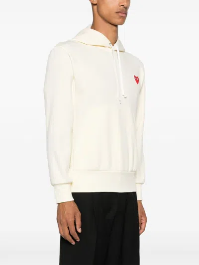 Comme Des Garçons Logo Cotton Hoodie With Drawstring Hood In White