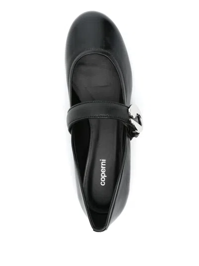 Coperni Black Ballerinas With Metallic Logo And Strap In Black