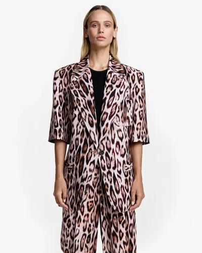 Smythe Short Sleeve Oversized Blazer Leopard In Brown