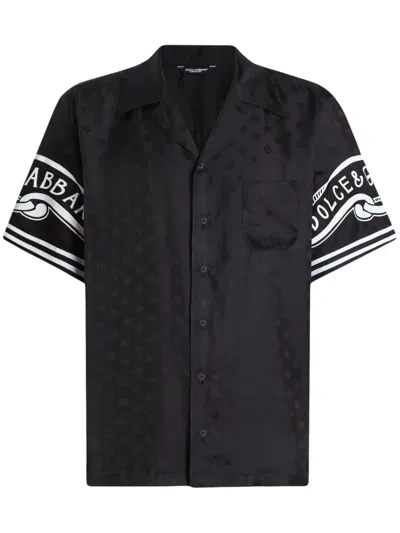 Dolce & Gabbana Black Shirt With Logo Print On The Sleeves In Silk Man In Black