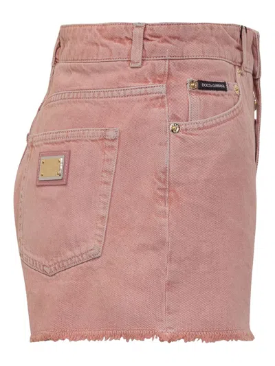 Dolce & Gabbana Regular Rise Flared Denim Shorts Clothing In Pink
