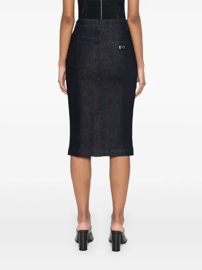 Dolce & Gabbana Navy Stretch Five Pocket Pencil Denim Midi Skirt In Blue