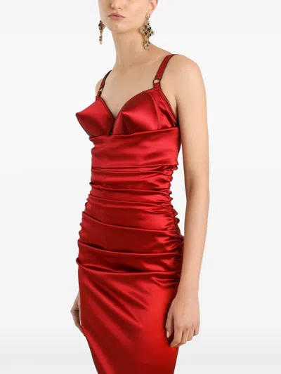 Dolce & Gabbana Red Dress With Bustier Design And Ruffled Details In Fabric Woman In Red