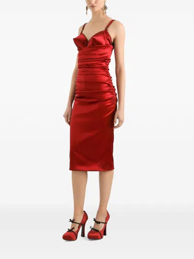 Dolce & Gabbana Red Dress With Bustier Design And Ruffled Details In Fabric Woman In Red