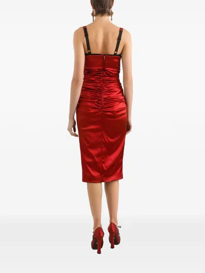 Dolce & Gabbana Red Dress With Bustier Design And Ruffled Details In Fabric Woman In Red