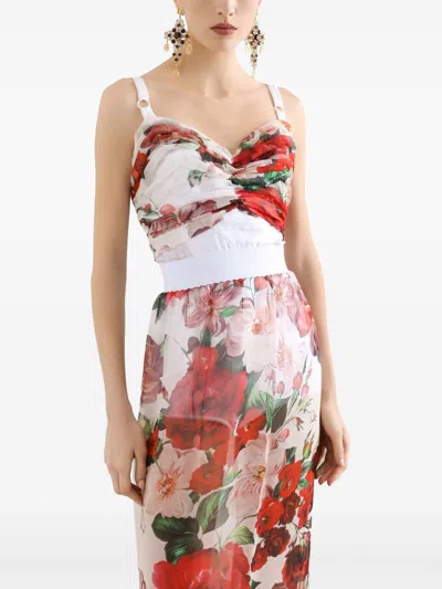 Dolce & Gabbana Floral Print Top Adjustable Straps In White