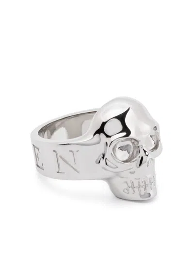 Alexander Mcqueen Silver-tone Ring With Debossed Logo In Silver