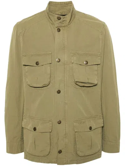 BARBOUR BARBOUR OLIVE GREEN COTTON JACKET WITH  MULTIPLE CARGO POCKETS 