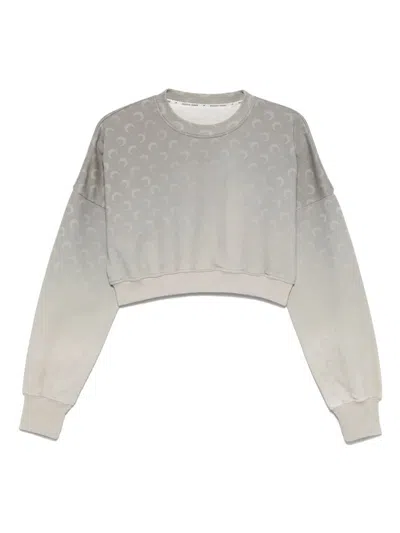 Marine Serre Cropped Grey Sweatshirt With Textured Fabric And In Gray