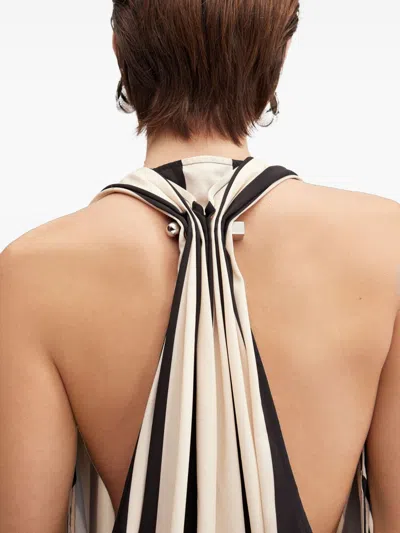 Jacquemus Beige Deep V-neck Sleeveless Racerback Top With Vertical Stripes In Black