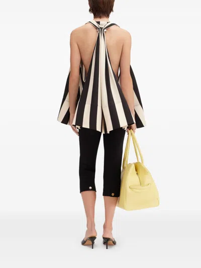 Jacquemus Beige Deep V-neck Sleeveless Racerback Top With Vertical Stripes In Black