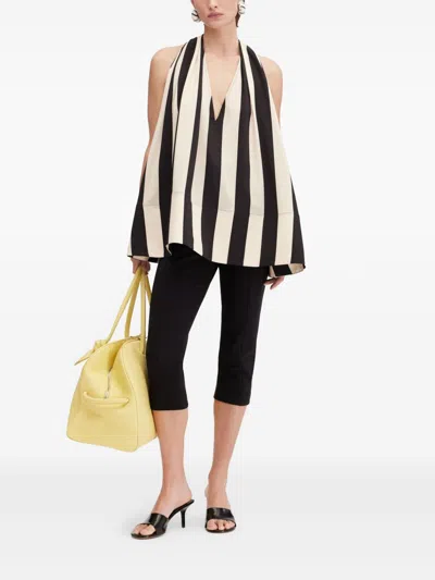 Jacquemus Beige Deep V-neck Sleeveless Racerback Top With Vertical Stripes In Black