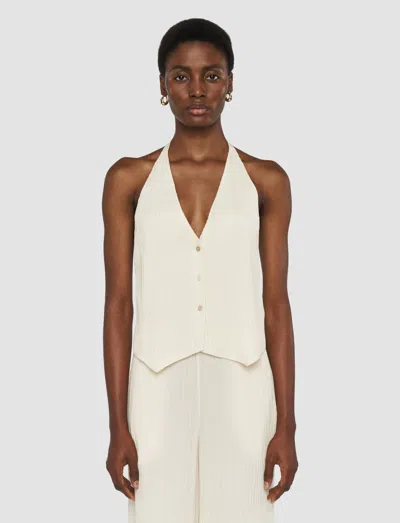 Joseph Womens Seashell Suez Halter-neck Pleated Silk-blend Waistcoat In White